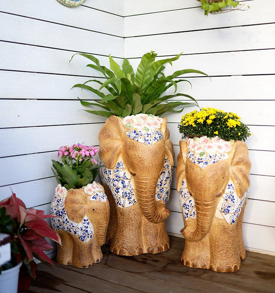 Modern Outdoor Garden Flower Pots, Extra Large Elephant Garden Flowerpots, Oversized Garden Flower Pot, Animal Statue for Garden Ornaments, Large Resin Statue for Garden-LargePaintingArt.com