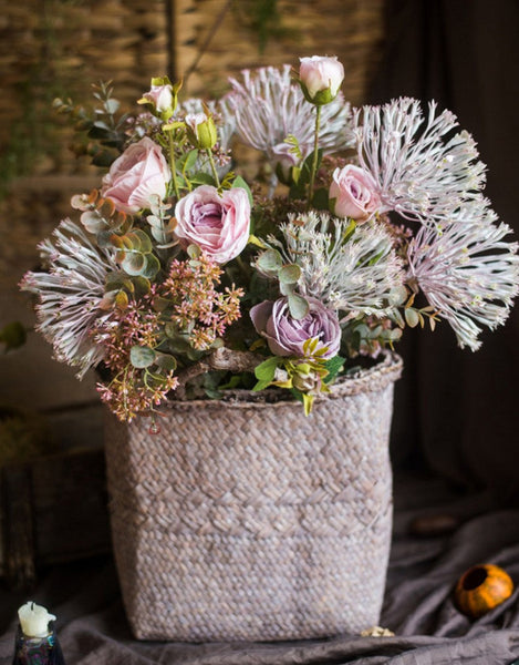 Modern Artificial Flowers for Home Decoration, Rose Flowers, Eucalyptus Globulus, Holly Leaf, Bedroom Flower Arrangement Ideas, Spring Flower Arrangement for Living Room-LargePaintingArt.com