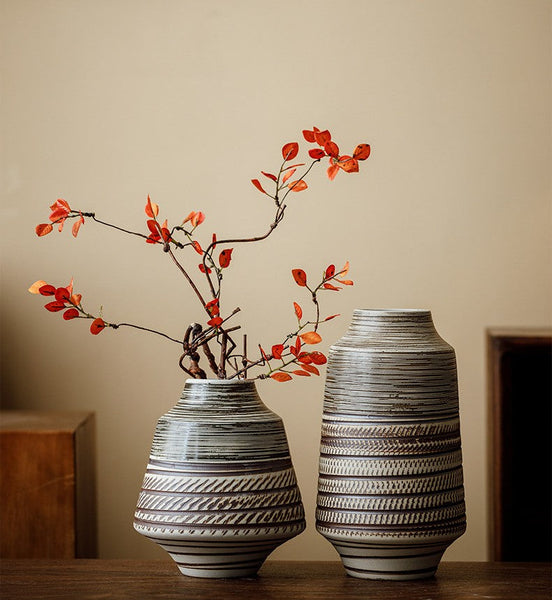 Centerpiece on Dining Table, Handmade Pottery Flower Vases Urn, Modern Bouquet Flower Vases, Water Holding Flower Vases, Large Flower Vase on Table-LargePaintingArt.com