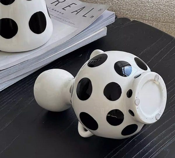 Ceramic Bud Vases, Small Flower Vases on Table, Black and White Polka Dot Flower Vase, Modern Porcelain Flower Vases, Handmade Water Holding Flower Vases-LargePaintingArt.com