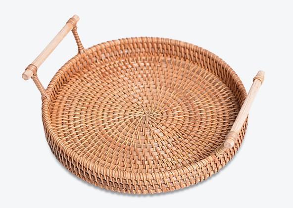 Small Rattan Storage Basket, Fruit Basket, Round Storage Basket with Handle, Kitchen Storage Baskets, Woven Storage Baskets-LargePaintingArt.com