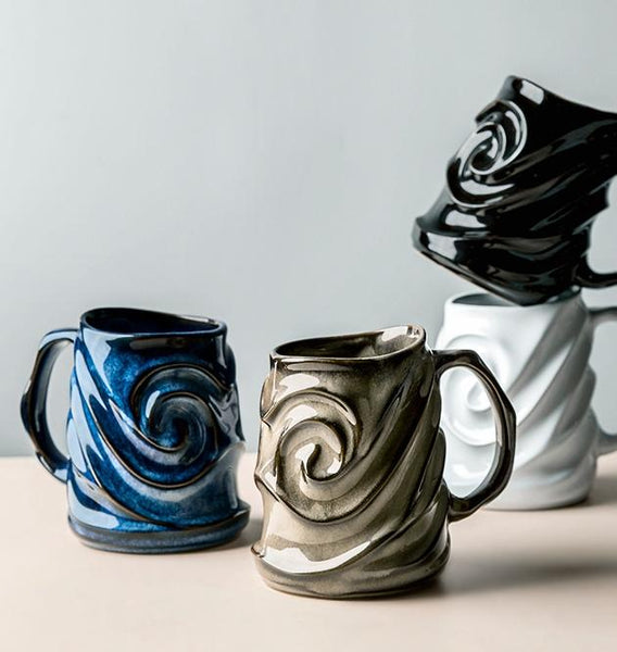 Blue Ceramic Coffee Mug, Stoneware Coffee Mugs, Large Capacity Coffee Cups, Birthday Gifts, Handmade Pottery Coffee Mug-LargePaintingArt.com