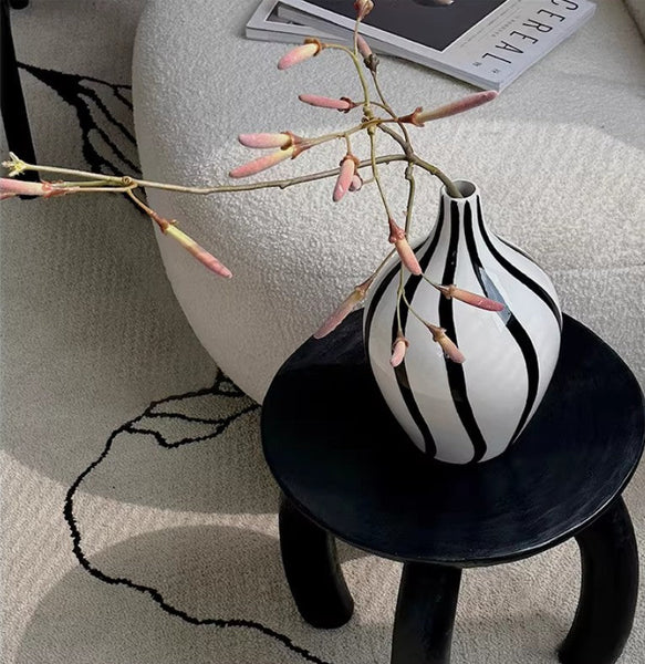Porcelain Flower Vases, Modern Flower Vases on Table, Water Holding Flower Vases, Black and White Striped Ceramic Vase-LargePaintingArt.com