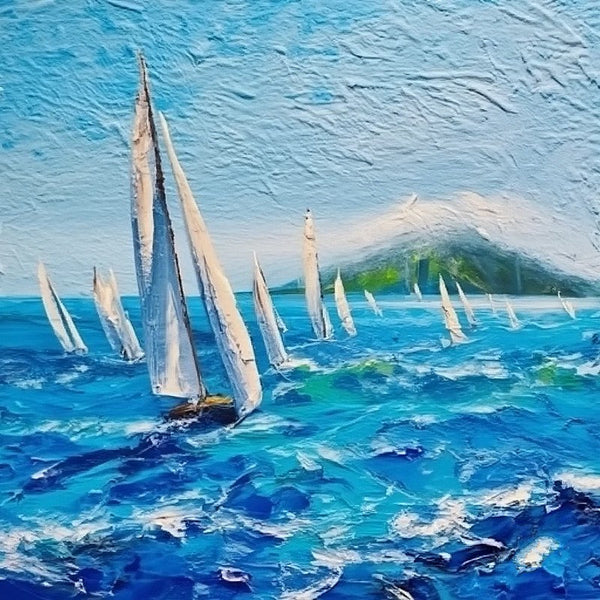 Palette Knife Paintings, Easy Landscape Painting Ideas, Simple Small Canvas Paintings, Sail Boat at Sea, Wave Painting, Original Small Landscape Paintings, Heavy Texture Canvas Art-LargePaintingArt.com