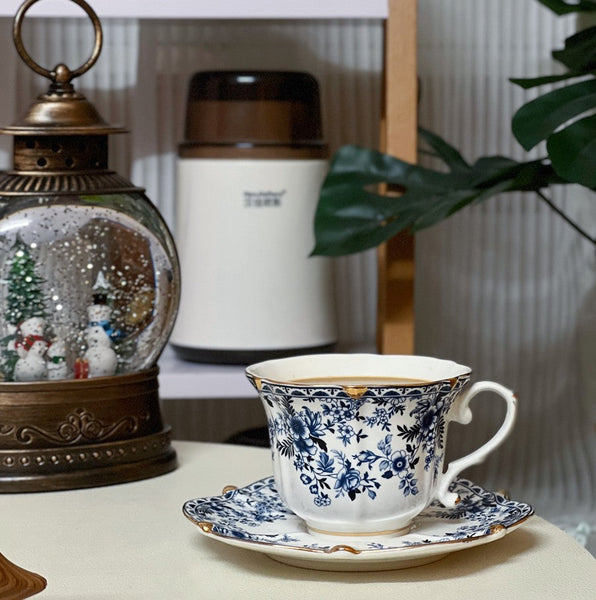 French Style China Porcelain Tea Cup Saucer Set, 7.8 oz Tea Cup and Saucers, Royal Ceramic Cups, Elegant Vintage Ceramic Coffee Cups for Traditional Afternoon Tea-LargePaintingArt.com
