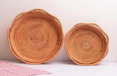 Woven Rattan Basket, Fruit Storage Basket, Woven Round Storage Basket, Storage Baskets for Kitchen-LargePaintingArt.com