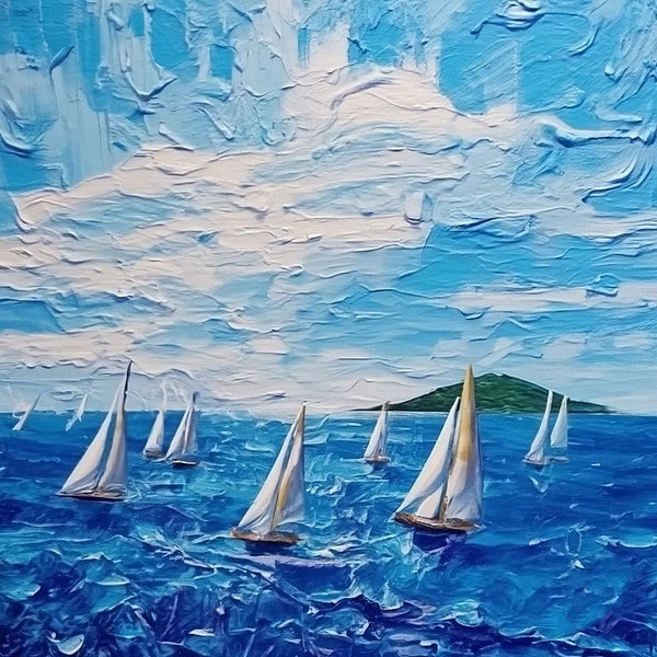 Easy Seascape Painting Ideas, Simple Small Canvas Paintings, Palette Knife Paintings, Sail Boat at Sea, Wave Painting, Original Small Landscape Paintings, Heavy Texture Canvas Art-LargePaintingArt.com