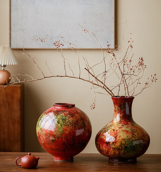 Large Pottery Flower Vases, Handmade Water Holding Flower Vases, Modern Bouquet Flower Vases, Centerpiece on Dining Table, Flower Vase on Table-LargePaintingArt.com