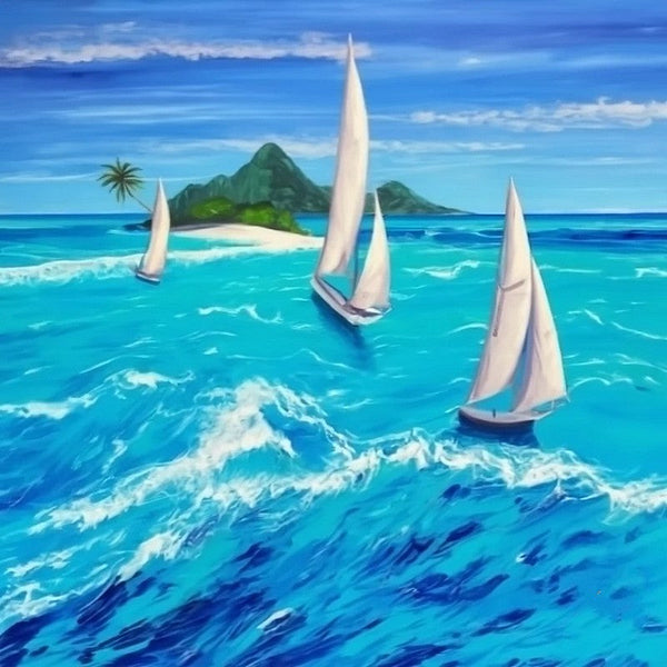 Small Canvas Paintings, Sail Boat at Sea, Big Wave Painting, Hand Painted Canvas Paintings, Easy Seascape Painting Ideas, Original Small Landscape Paintings, Heavy Texture Canvas Art-LargePaintingArt.com