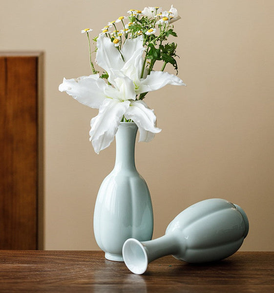 Ceramic Bud Vases, Handmade Water Holding Flower Vase, Small Flower Vases on Table, Rustic Porcelain Flower Vases-LargePaintingArt.com