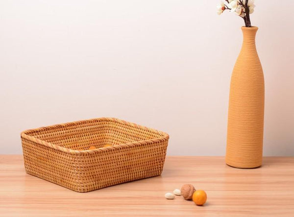 Woven Rectangular Storage Basket, Lovely Rattan Storage Basket, Storage Baskets for Kitchen-LargePaintingArt.com