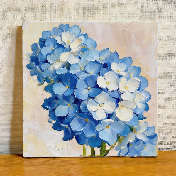 Small Canvas Artwork, Blue and White Hydrangeas in Full Bloom, Still Life Painting, Original Flower Paintings, Buy Small Artwork Online, Hand Painted Canvas Art-LargePaintingArt.com