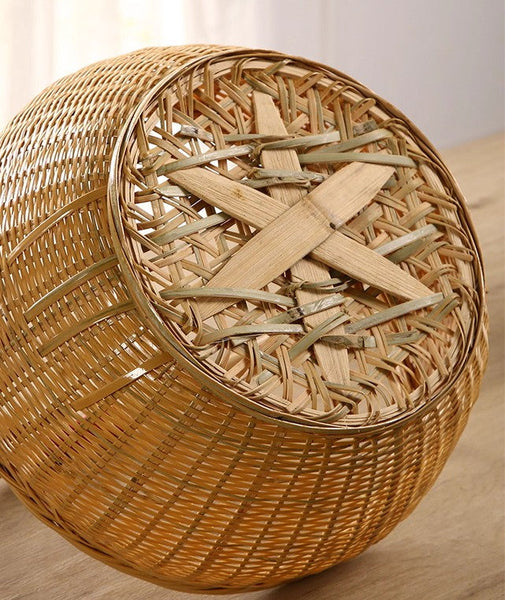 Natural Hand-woven Bamboo Basket, Natural Fruit Basket Kitchen Storage Baskets, Extra Large Picnic Food Basket with Handle, Lovely Bamboo Baskets for Vegetable-LargePaintingArt.com