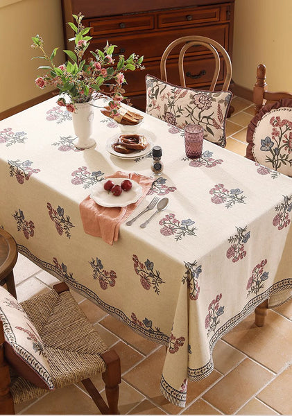 Rectangle Tablecloth for Dining Table, Beautiful Large Modern Tablecloth, Spring Flower Rustic Table Cover, Square Linen Tablecloth for Coffee Table-LargePaintingArt.com