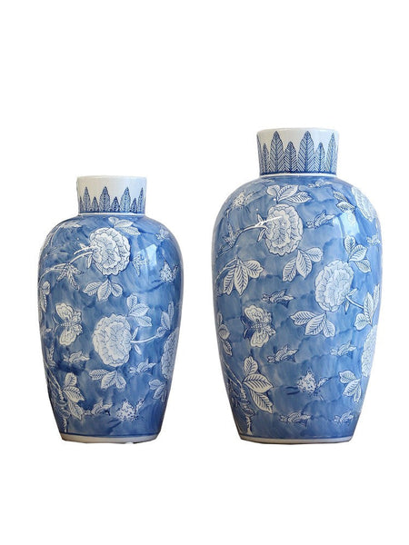 Large Flower Vases on Dining Table, Blue Porcelain Flower Vases, Centerpiece Ceramic Bouquet Vases, Handmade Modern Flower Vase-LargePaintingArt.com