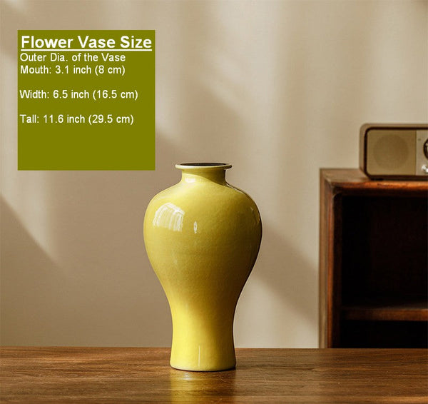Porcelain Flower Vases, Handmade Water Holding Flower Vase, Yellow Flower Vases on Table, Ceramic Bud Vases-LargePaintingArt.com