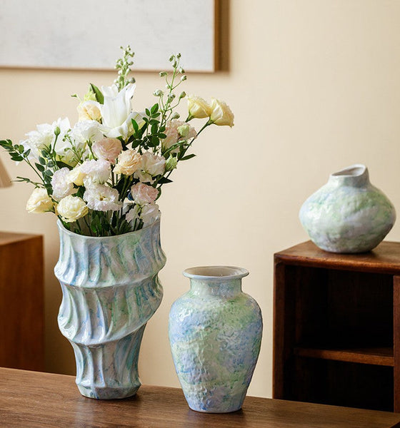 Modern Porcelain Flower Vases, Handmade Water Holding Flower Vases, Centerpiece on Dining Table, Ceramic Bouquet Vases, Flower Vases on Table-LargePaintingArt.com
