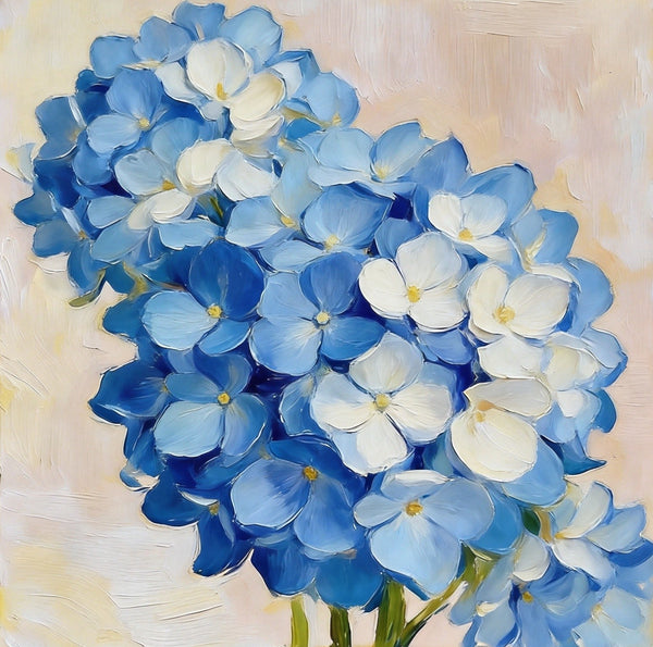 Small Canvas Artwork, Blue and White Hydrangeas in Full Bloom, Still Life Painting, Original Flower Paintings, Buy Small Artwork Online, Hand Painted Canvas Art-LargePaintingArt.com