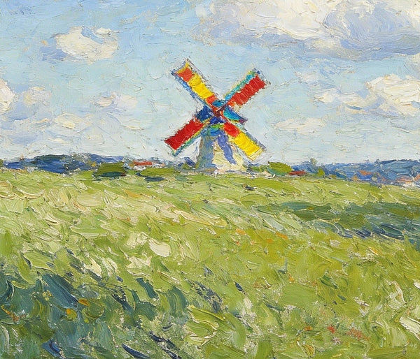 Windmills on the Green Under an Open Sky, Small Oil Paintings on Canvas, Hand Painted Canvas Art,Heavy Texture Artwork, Original Oil Paintings, Small Landscape Paintings-LargePaintingArt.com