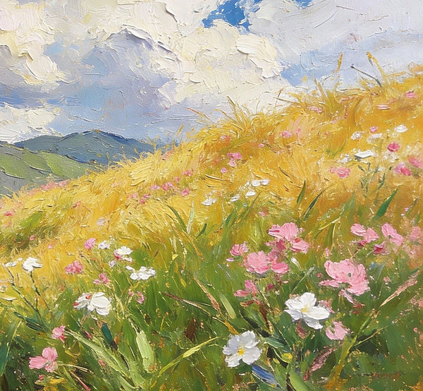 Hand Painted Canvas Art, A Verdant Hillside Under a Vast Blue Sky, Original Wall Paintings, Original Artwork Small Paintings, Small Landscape Paintings, On Canvas Small Wall Paintings-LargePaintingArt.com