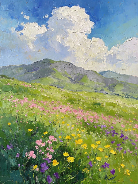 Small Oil Paintings, Mountain Meadow in Bloom, A Lush Floral Landscape, Original Small Paintings, Landscape Artwork Small Paintings, Small Wall Paintings-LargePaintingArt.com