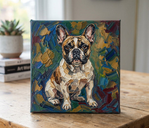 French Bulldog Dog Portrait, Hand Painted Canvas Art, Impasto Artwork, Abstract Pet Portrait Painting, Original Acrylic Paintings, Heavy Texture Painting, Small Art on Canvas-LargePaintingArt.com