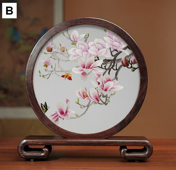 Creative Birthday Gift, Flower and Birds Embroidery Ornaments, Traditional Chinese Suzhou Silk Embroidered Ornament, Premium Souvenir, Exclusive Business Presents-LargePaintingArt.com