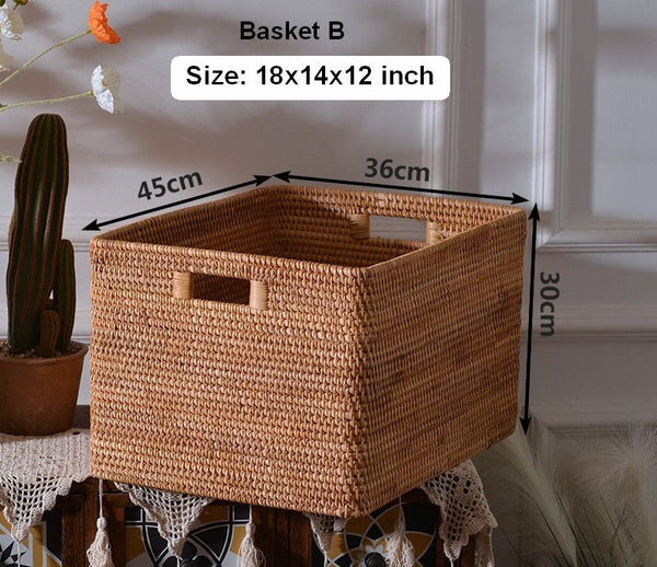 Oversized Rattan Storage Basket, Extra Large Rectangular Storage Basket for Clothes, Storage Baskets for Bathroom, Bedroom Storage Baskets-LargePaintingArt.com