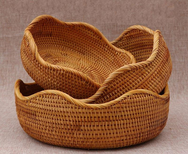 Woven Round Rattan Basket, Storage Basket for Dining Room Table, Woven Storage Basket for Kitchen, Small Storage Baskets, Set of 3-LargePaintingArt.com