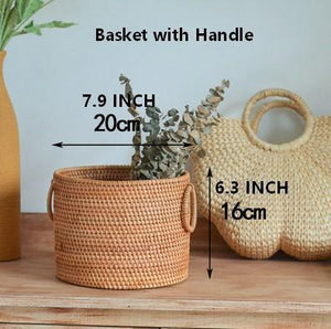 Small Rattan Storage Basket, Round Storage Basket, Woven Storage Basket, Kitchen Storage Baskets-LargePaintingArt.com