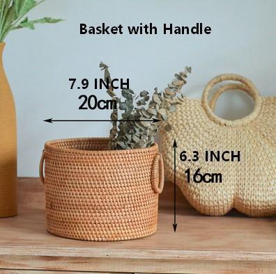 Small Rattan Storage Basket, Round Storage Basket, Woven Storage Basket, Kitchen Storage Baskets-LargePaintingArt.com