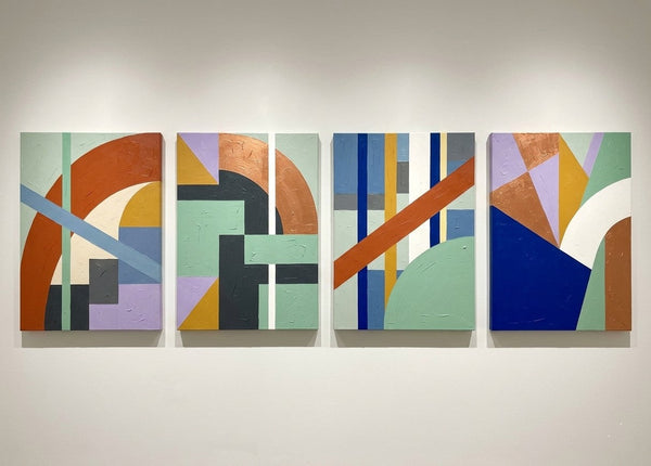 Modern Wall Art for Living Room, Multi Panel Canvas Paintings, Abstract Geometric Art-LargePaintingArt.com