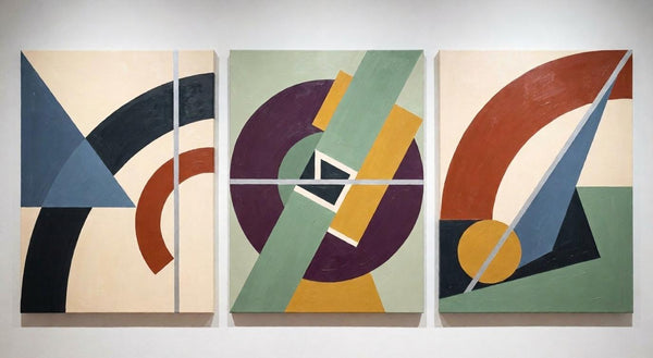 Abstract Geometric Art, Modern Paintings for Mid Century Living Room, Multi Panel Canvas Paintings-LargePaintingArt.com