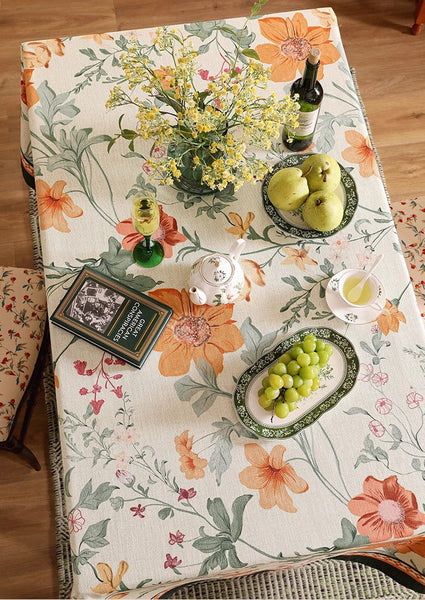 Beautiful Kitchen Table Cover, Spring Flower Tablecloth for Round Table, Linen Table Cover for Dining Room Table, Simple Modern Rectangle Tablecloth Ideas for Oval Table-LargePaintingArt.com