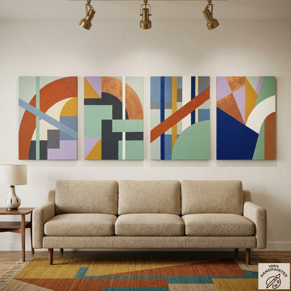 Modern Wall Art for Living Room, Multi Panel Canvas Paintings, Abstract Geometric Art-LargePaintingArt.com