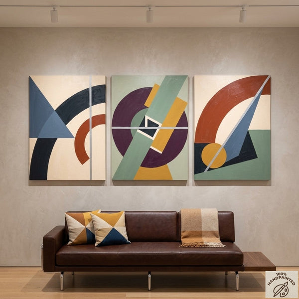 Abstract Geometric Art, Modern Paintings for Mid Century Living Room, Multi Panel Canvas Paintings-LargePaintingArt.com