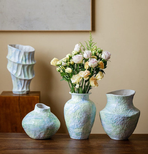 Modern Porcelain Flower Vases, Handmade Water Holding Flower Vases, Centerpiece on Dining Table, Ceramic Bouquet Vases, Flower Vases on Table-LargePaintingArt.com