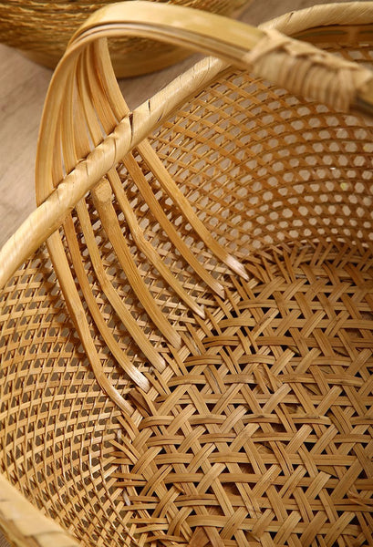 Natural Hand-woven Bamboo Basket, Natural Fruit Basket Kitchen Storage Baskets, Extra Large Picnic Food Basket with Handle, Lovely Bamboo Baskets for Vegetable-LargePaintingArt.com