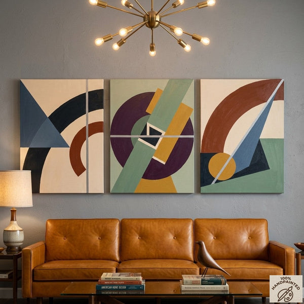 Abstract Geometric Art, Modern Paintings for Mid Century Living Room, Multi Panel Canvas Paintings-LargePaintingArt.com