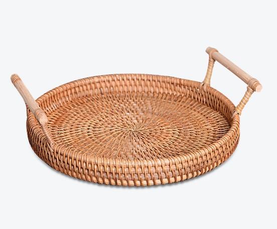 Small Rattan Storage Basket, Fruit Basket, Round Storage Basket with Handle, Kitchen Storage Baskets, Woven Storage Baskets-LargePaintingArt.com
