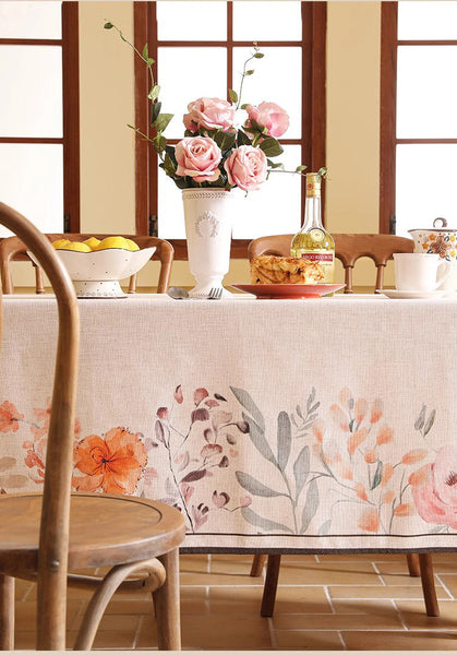 Extra Large Modern Tablecloth, Spring Flower Rustic Table Cover, Rectangle Tablecloth for Dining Table, Square Linen Tablecloth for Coffee Table-LargePaintingArt.com