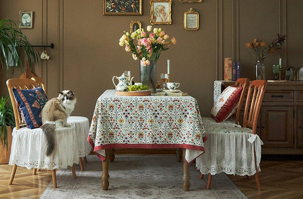Large Rectangle Tablecloth for Home Decoration, Square Tablecloth for Round Table, Farmhouse Table Cloth Dining Room Table, Flower Pattern Tablecloth-LargePaintingArt.com