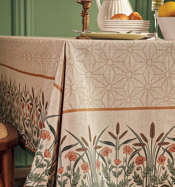 Modern Rectangle Tablecloth Ideas for Kitchen Table, Farmhouse Table Cloth for Oval Table, Rustic Flower Pattern Linen Tablecloth for Round Table-LargePaintingArt.com
