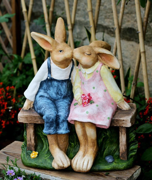 Large Bunny Rabbit Lovers Statue, Rabbit Kiss Statue for Wedding Gift, Garden Courtyard Ornaments, Villa Outdoor Decor Gardening Ideas-LargePaintingArt.com