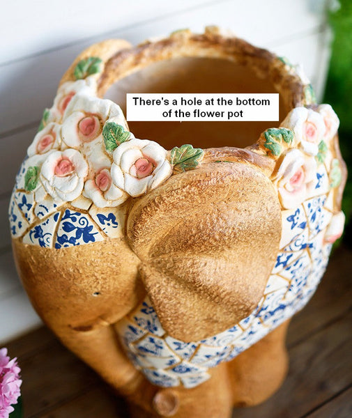 Modern Outdoor Garden Flower Pots, Extra Large Elephant Garden Flowerpots, Oversized Garden Flower Pot, Animal Statue for Garden Ornaments, Large Resin Statue for Garden-LargePaintingArt.com