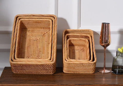 Rectangular Storage Baskets, Storage Baskets for Shelves, Woven Rattan Storage Basket, Kitchen Storage Baskets, Bathroom Storage Baskets-LargePaintingArt.com