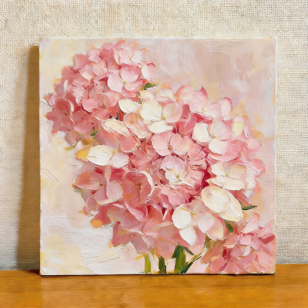 Small Canvas Artwork, Pink Hydrangeas in Full Bloom, Hand Painted Canvas Art, Still Life Painting, Original Flower Paintings, Buy Small Artwork Online-LargePaintingArt.com