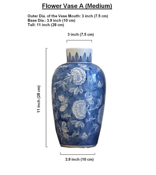 Large Flower Vases on Dining Table, Blue Porcelain Flower Vases, Centerpiece Ceramic Bouquet Vases, Handmade Modern Flower Vase-LargePaintingArt.com