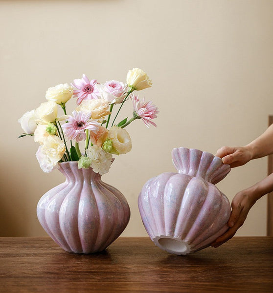 Handmade Water Holding Flower Vases, Modern Flower Vase Centerpiece on Table, Porcelain Flower Vases, Ceramic Bouquet Vases-LargePaintingArt.com