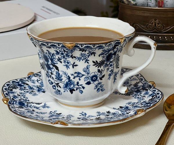 French Style China Porcelain Tea Cup Saucer Set, 7.8 oz Tea Cup and Saucers, Royal Ceramic Cups, Elegant Vintage Ceramic Coffee Cups for Traditional Afternoon Tea-LargePaintingArt.com